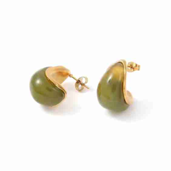 Carin Green Resin Hoop Earrings Stainless Steel