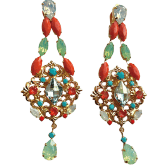 Coral Turquoise Chandelier Earrings