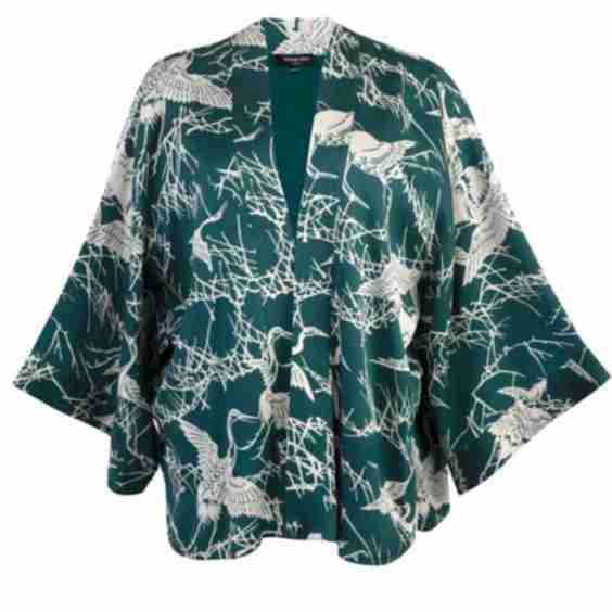Japanese Crane Print Short Kimono