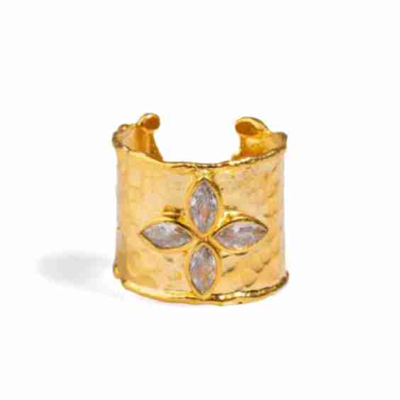 Diamond Gold Band Floral Chunky Cuff Ring