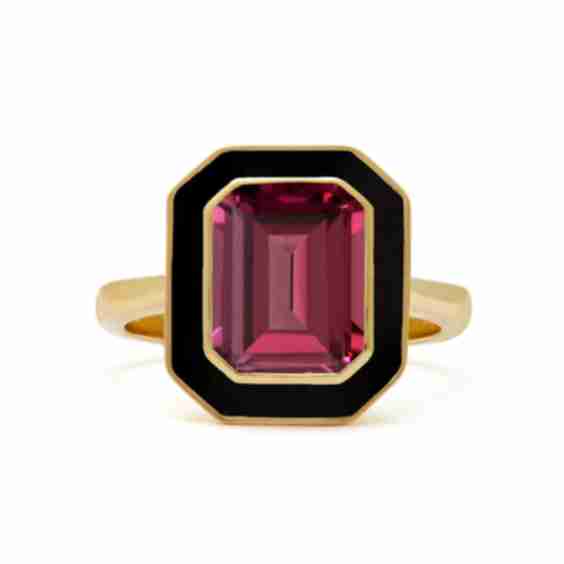 Rhodolite And Black Enamel Cocktail Ring