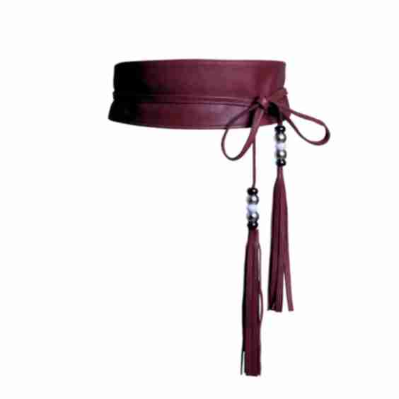 Leather Obi Belt with Long Tassels