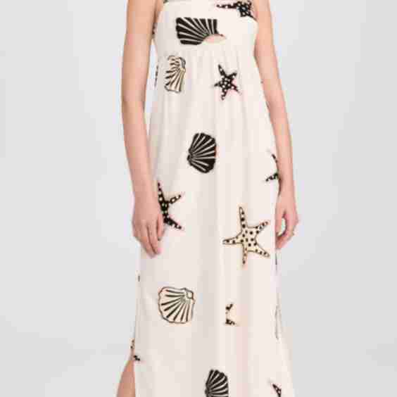 Cropped Linen Dress In Navy Print