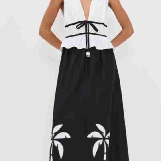 Palm Tree Embroidery Maxi Dress