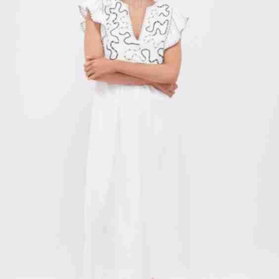 Off White Embroidered Midi Dress