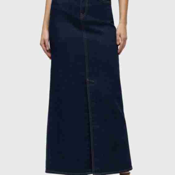 Front Slit Denim Midi Skirt