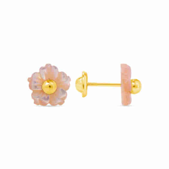 Kid Pink Mother Of Pearl Flower Stud Earrings