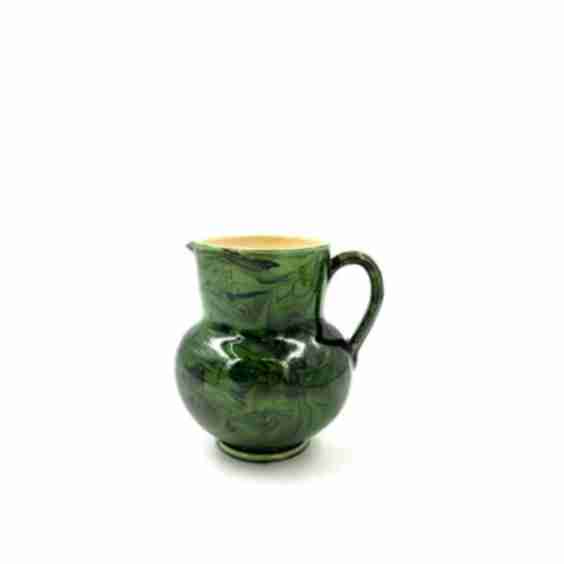 Apulian Pitcher In Green With Black Marble Glaze