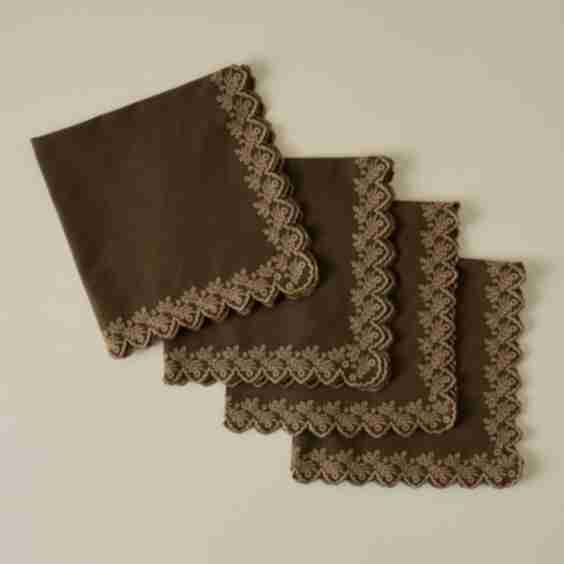 Cocoa Embroidered Scalloped Edge Napkin Set