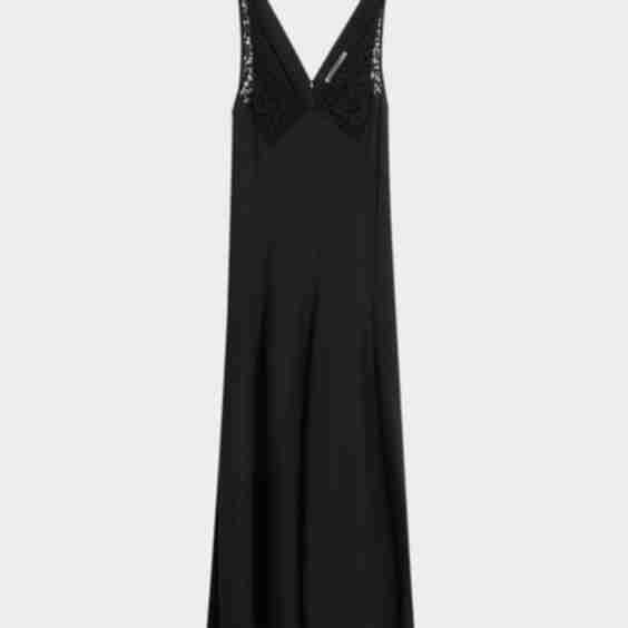 V-Neck Lace Detail Midi Dress