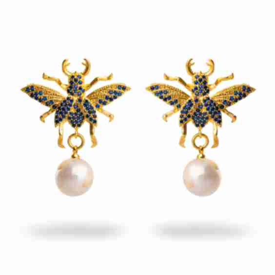 Divine Connection Queen Bee Sapphire & Gold Chunky Earrings 