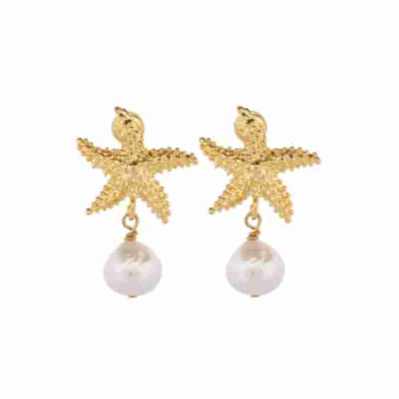 Majestic Gold Starfish & Pearl Earrings