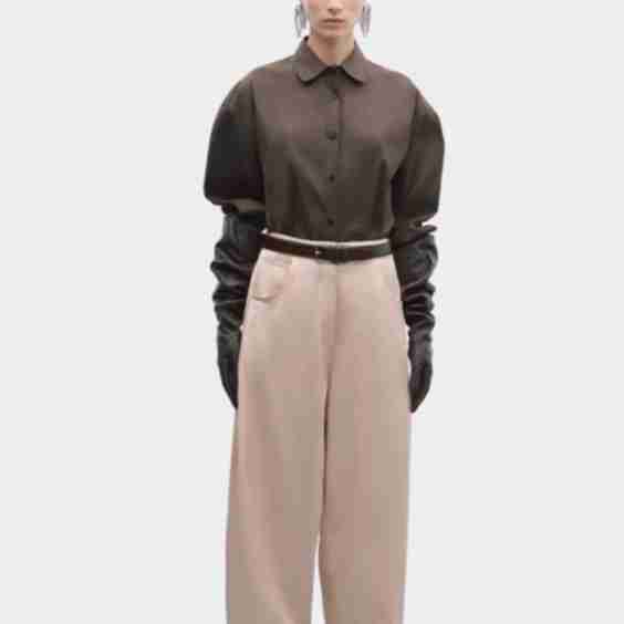 Satin Curved Pants Peach
