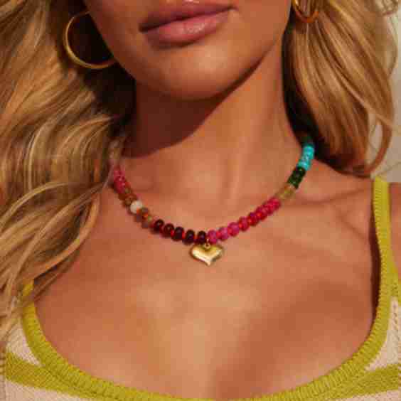 Colorful Beaded 18k Gold Plated Pendant Necklace