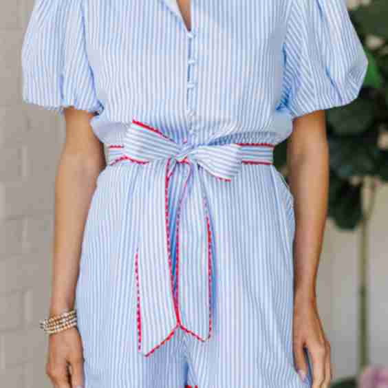 Tell Me Everything Blue Stripe Romper