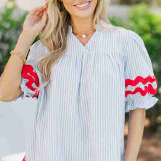 Can't Give You Up Light Blue Stripes Blouse