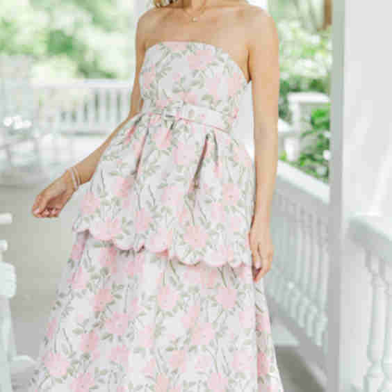 There's A Twist Blush Floral Scalloped Midi Dress