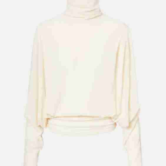 Ruched Velvet Turtleneck Top