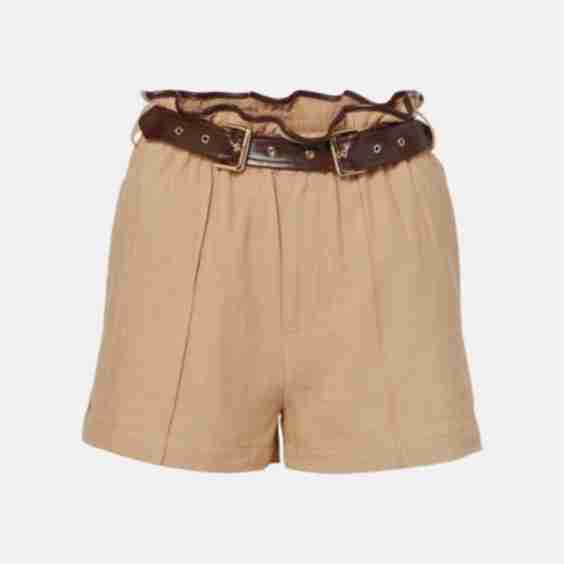 Belted Faux Leather-Trimmed Shorts