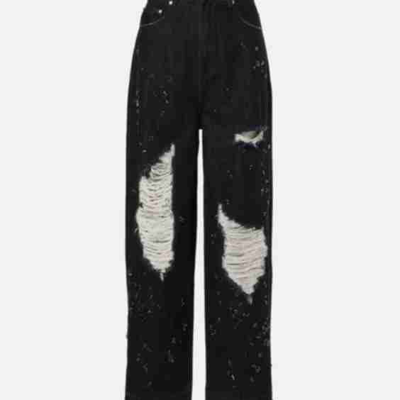 Embellished Distressed Wide Leg Jeans
