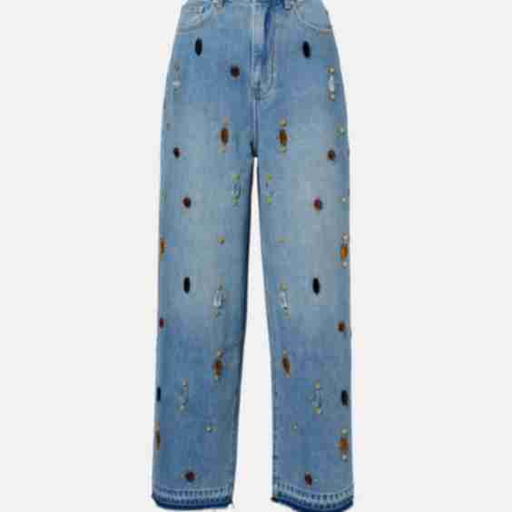 Embellished High-Rise Wide-Leg Jeans