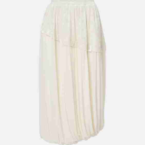 Layered Velvet-Trimmed Midi Skirt
