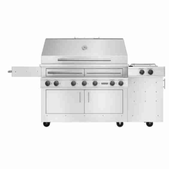 Kalamazoo K1000HS Hybrid Fire Four Burner Marine Grade Freestanding Bulk Propane Grill W/ Side Burner, Two Meat & Two Plancha Grill Surface Grates