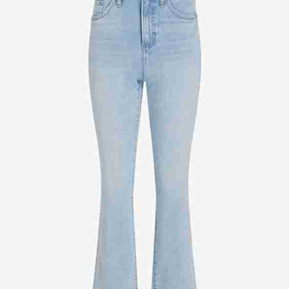 High Waisted Raw Hem FlexX Cropped Flare Jeans