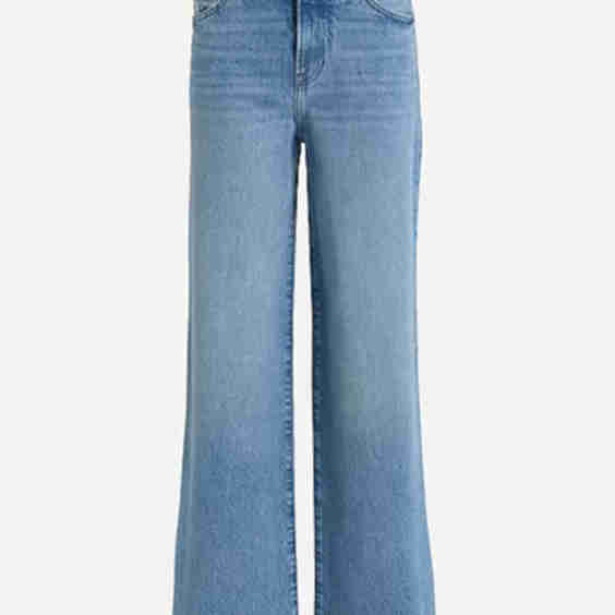High Waisted Dark Wash 50/50 Rigid Stretch Wide Leg Jeans