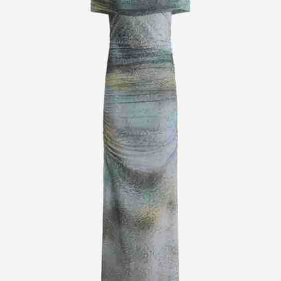 Printed Off The Shoulder Ruched Maxi Dress