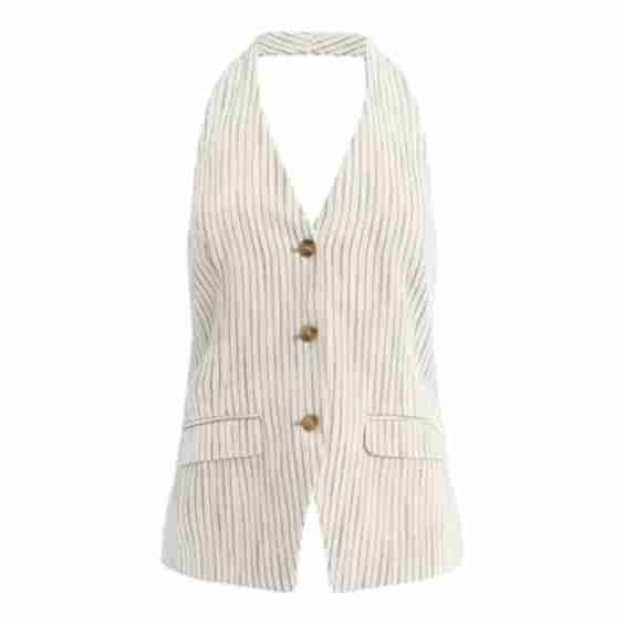 Striped Halter Button Front Blazer Vest