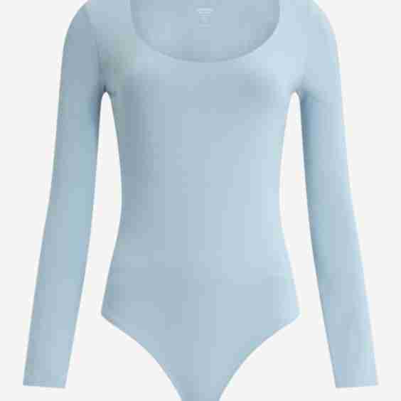 Body Contour Stretch Cotton Scoop Neck Long Sleeve Bodysuit