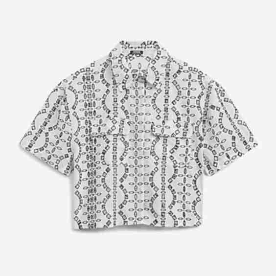 Eyelet Short Sleeve Cropped Shirt