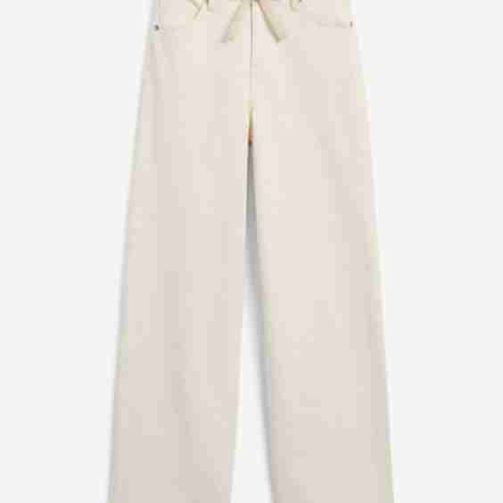 High Waisted Wash Drawstring Wide Leg Jeans