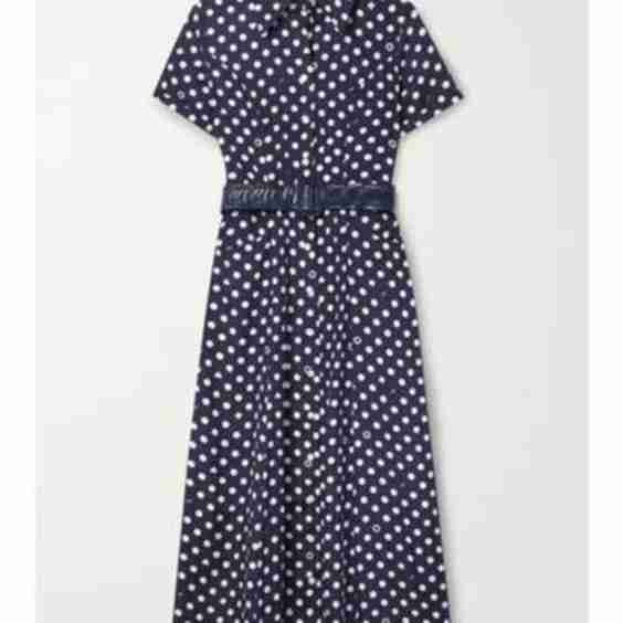 Cristina Belted Polka-Dot Silk Crepe de Chine Midi Shirt Dress