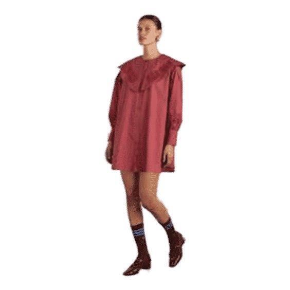 Berry Cotton Embroidered Lapel Short Dress