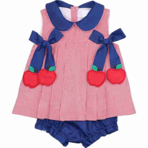 Navy & Red Gingham Apple Bow Diaper Set