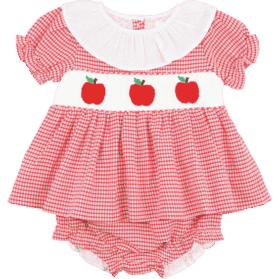 Gingham Smocked Apple Diaper Set
