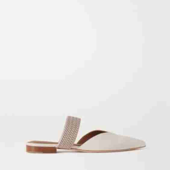 Maisie Cord-Trimmed Leather Mules
