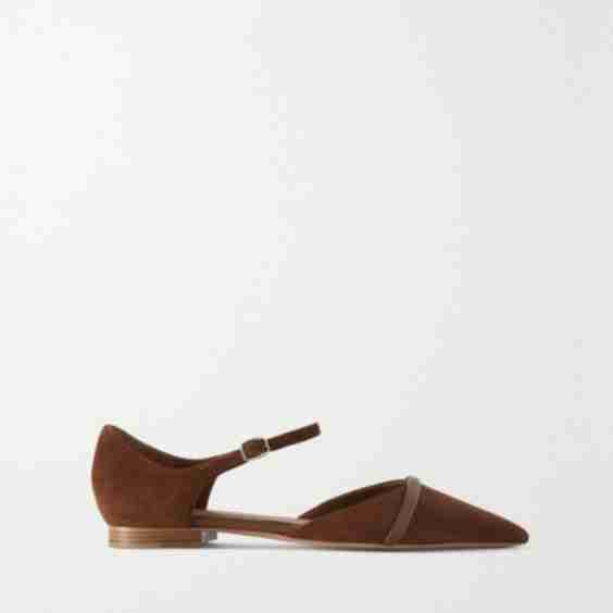 Ulla Leather-Trimmed Suede Point-Toe Flats
