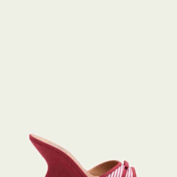 x Tabitha Simmons Isla Striped Bow Mule Wedge Sandals