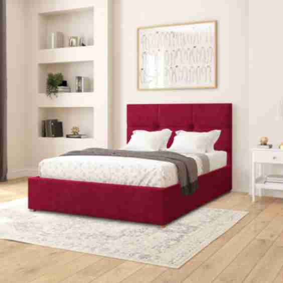 Caine Fabric Ottoman Bed 4ft6 Double Kimiyo Linen - Bordeaux