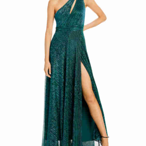 One Shoulder Crinkled Metallic Gown - Exclusive