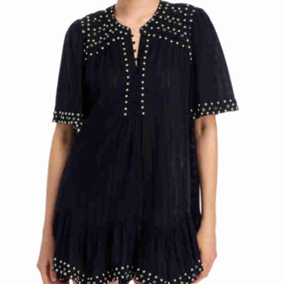 AQUA x Ava Phillippe Studded Pintuck Mini Dress
