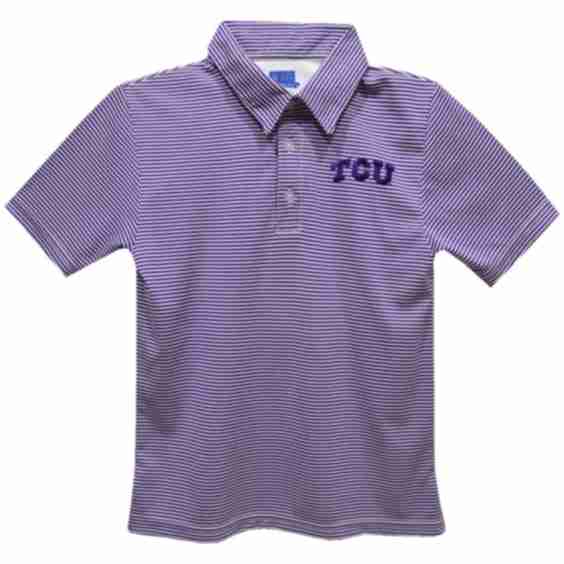 Tcu Horned Frogs Embroidered Purple Stripes Polo