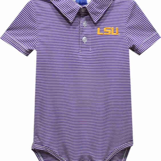 Youth LSU Tigers Purple Infant Ted Stripe Polo Onesie