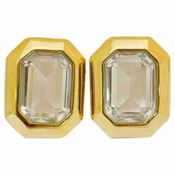 Vintage Gold crystal designer runway clip on earrings