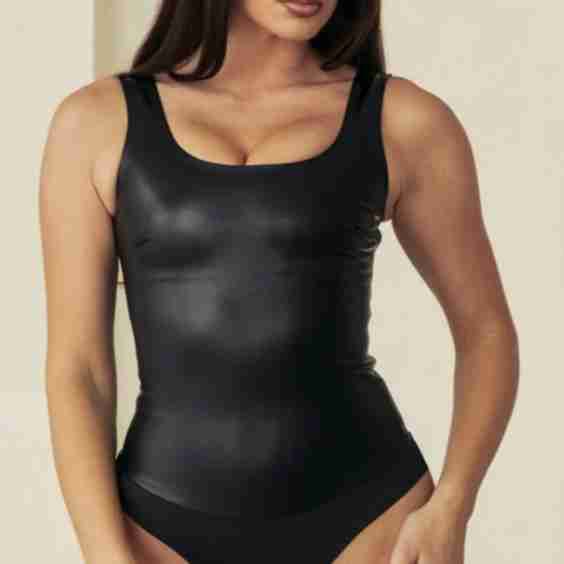 Vegan Leather Scoop Tank Shapewear Bodysuit