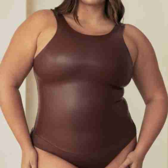 Vegan Leather High Neck Shapewear Bodysuit