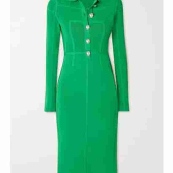 Button-Embellished Stretch-Knit Midi Dress